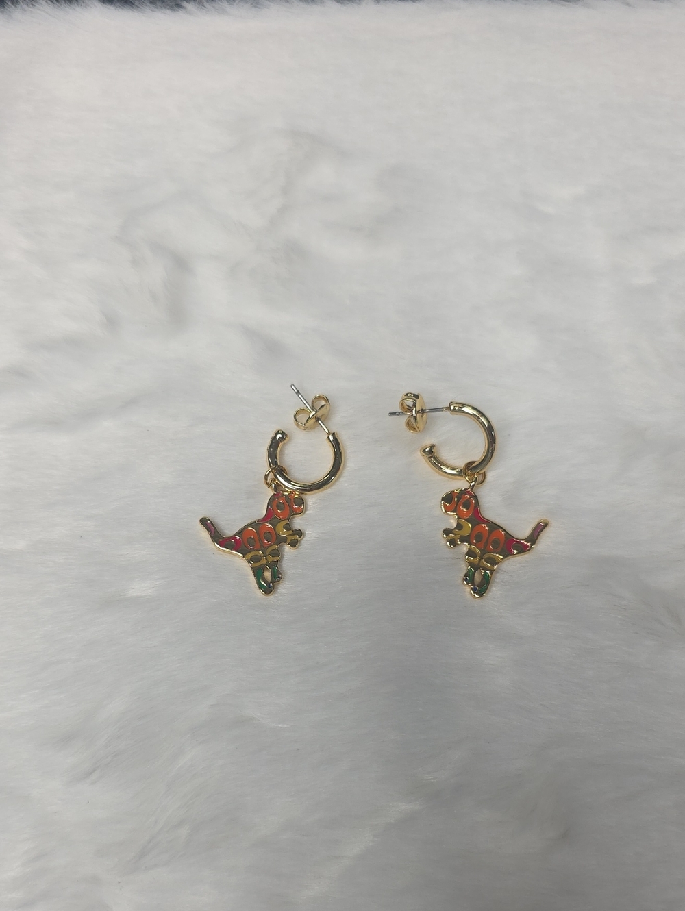 Coach Gold-Tone Hoop Earrings with Multicolor Dinosaur Charms - Picture 3 of 5